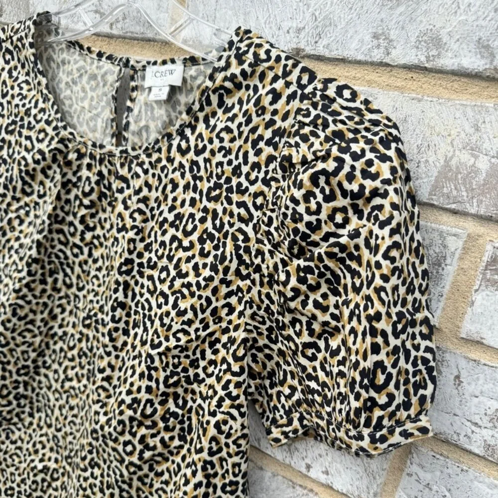 J. Crew Puff Sleeve Leopard Print Pullover Blouse Women's Size S
